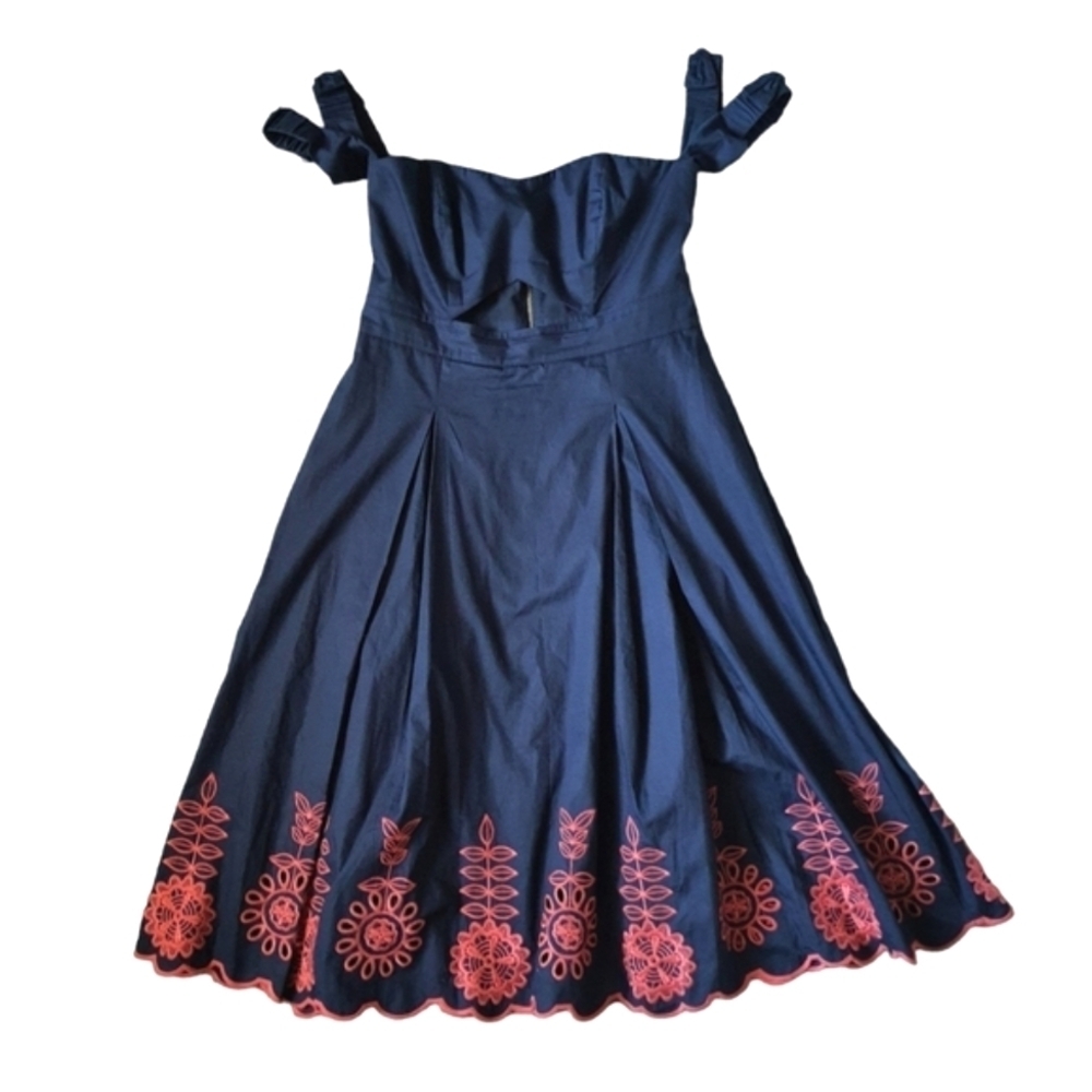 Rachel Roy Embroidered Eyelet Dress Womens 10 Cutout Peakaboo Sweetheart Blue - Picture 1 of 10